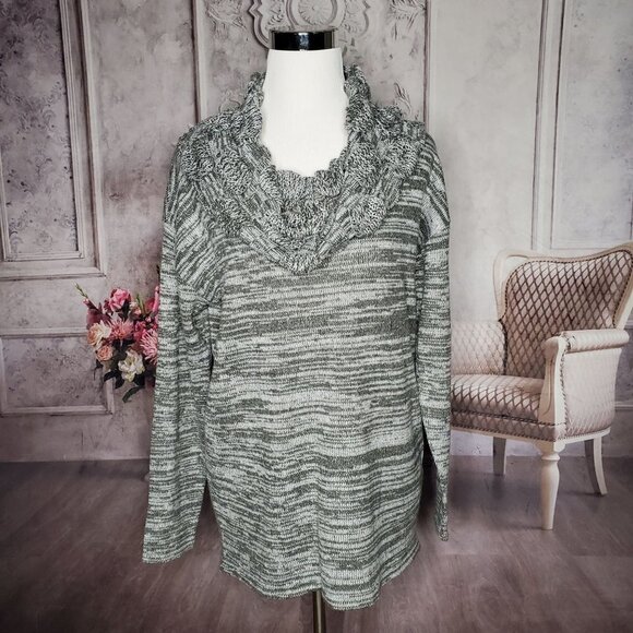 DESIGN365 Heathred Gray Open Cowl Neck Long Sleeve Warm Soft Sweater Size Large - Picture 3 of 9